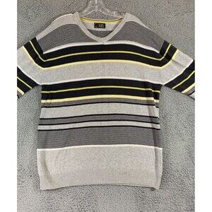Men's (XXL) XG Cotton Striped Gray Yellow Black Longsleeve Sweater